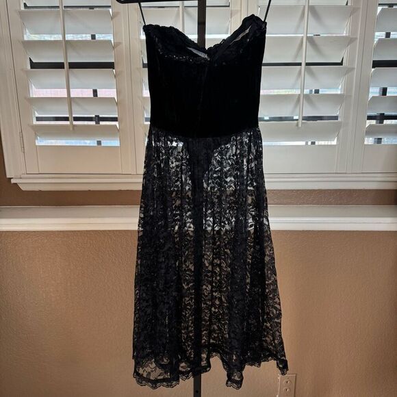 Gunne Sax 5 Strapless Velvet Bodice Midi Dress Black Whimsigoth Steampunk Rave - Picture 7 of 8